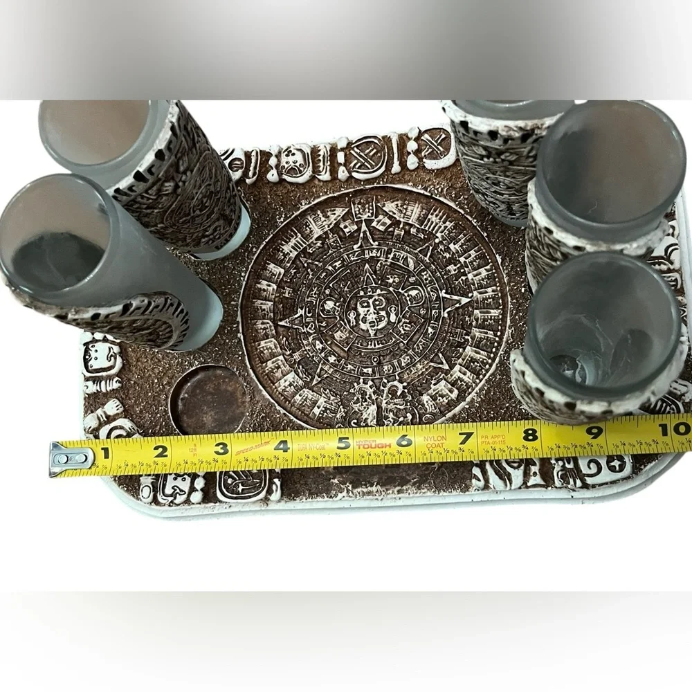 Vintage Mexico Riviera Maya With Calendar Style Tequila Shot Glasses w/ Base